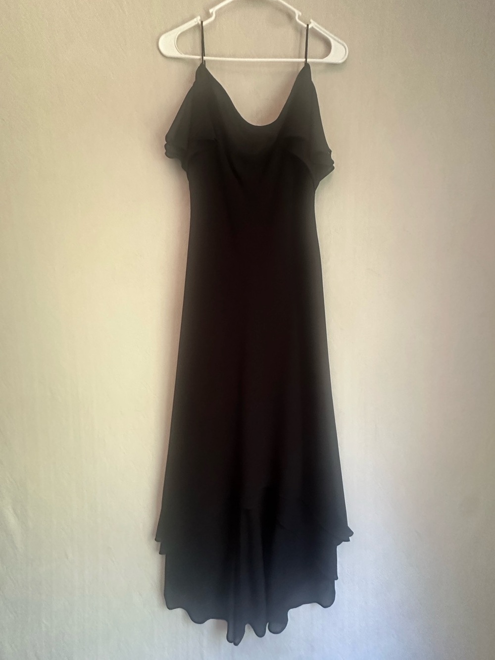 Vintage Pappell Boutique Black Spaghetti Strap Ruffle Hem Dress Sz 10 Cowl Neck